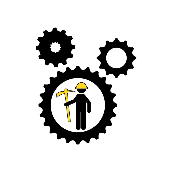 Man mining gears pickax icon — Stock Vector