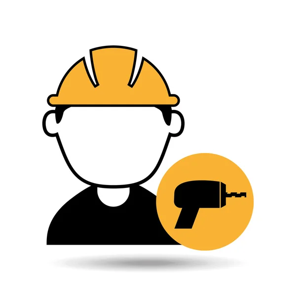 Avatar man construction worker with drill tool icon — Stock Vector