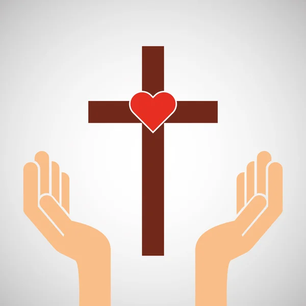 Händer med kors och Heliga Hjärta ikon — Stock vektor