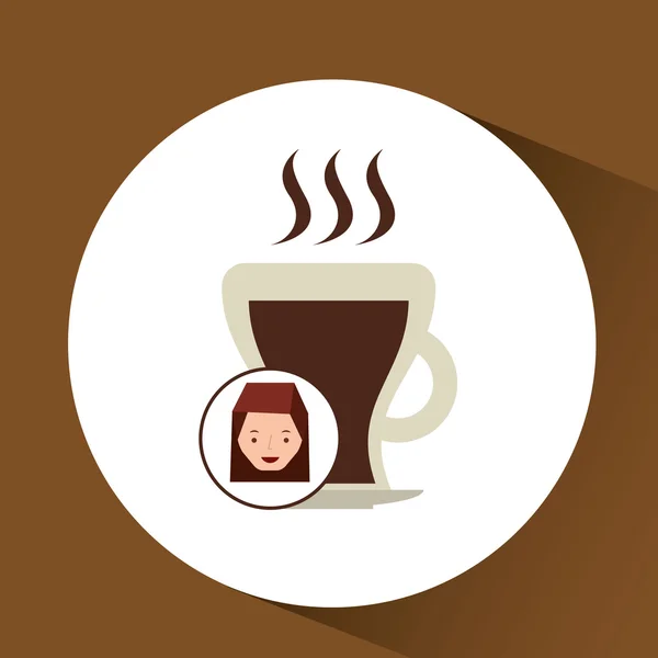 Mujer lindo taza café caliente gráfico — Vector de stock