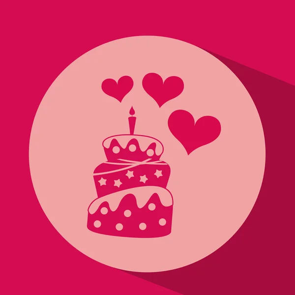 Coração vermelho desenho animado bolo vela ícone design — Vetor de Stock
