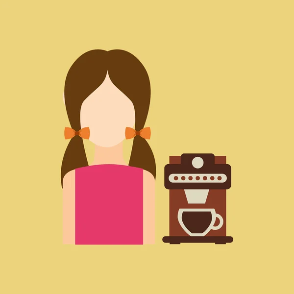 Carácter chica taza café espresso icono gráfico — Vector de stock
