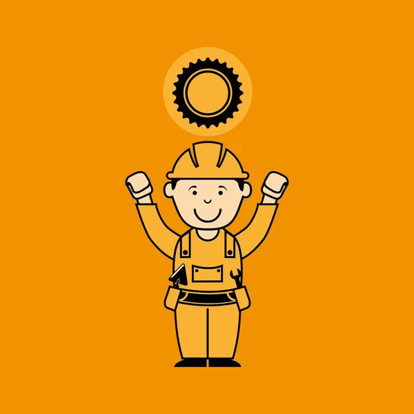 Avatar man bouwvakker met versnelling motor pictogram — Stockvector