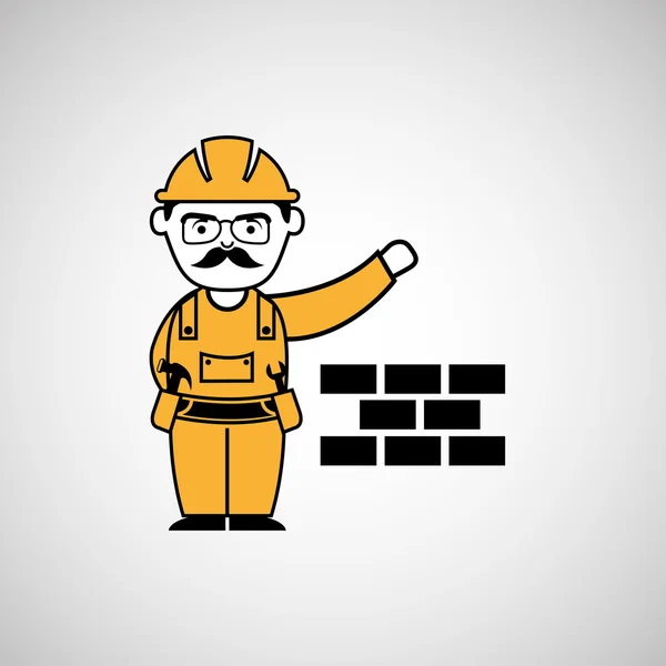 Bakstenen man werknemer bouw ontwerp pictogram — Stockvector