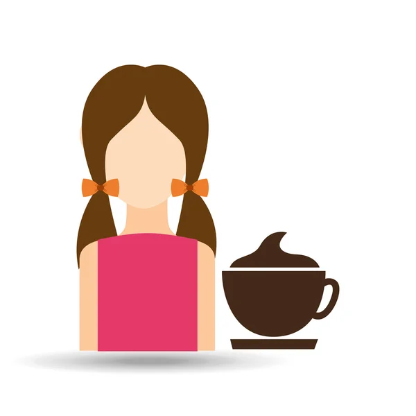 Carácter chica taza café espresso icono gráfico — Vector de stock