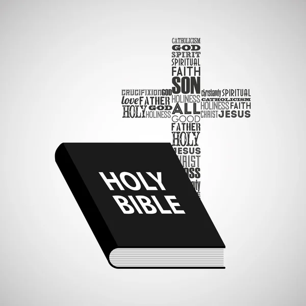 Heilige Bijbel religieuze cross met woorden — Stockvector