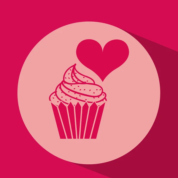 Corazón rojo de dibujos animados silueta cupcake icono de diseño — Archivo Imágenes Vectoriales