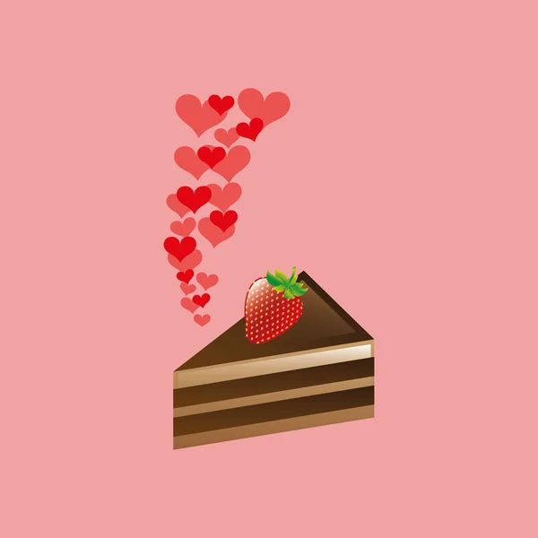 Coeur dessin animé gâteau tranché chocolat et fraise icône design — Image vectorielle