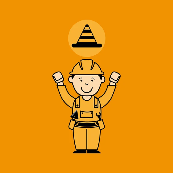 Avatar man construction worker with cone warning icon — Stock Vector