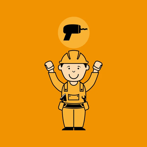 Avatar hombre trabajador de la construcción con icono de herramienta de perforación — Archivo Imágenes Vectoriales