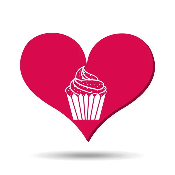 Cuore rosso cartone animato silhouette cupcake icona di design — Vettoriale Stock
