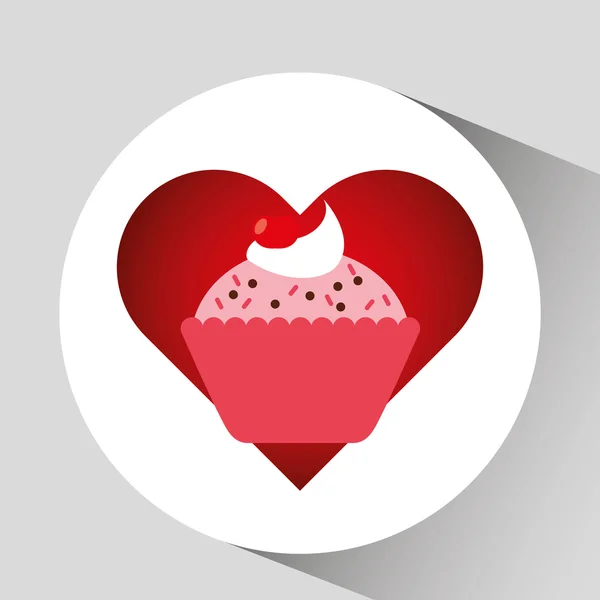 Coração desenho animado doce copo bolo rosa chips e design de ícone de cereja — Vetor de Stock