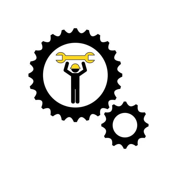 Character man worker construction and gears with wrench icon — Stock Vector