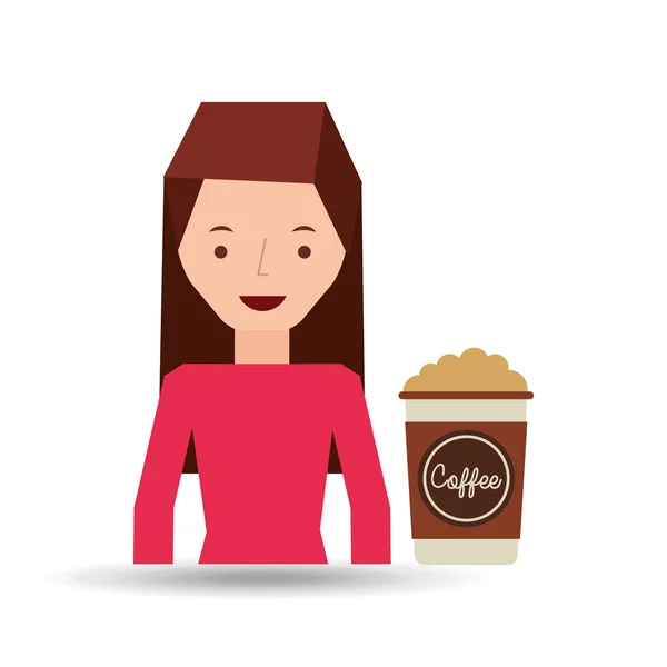 Mujer linda taza de café crema gráfico — Vector de stock