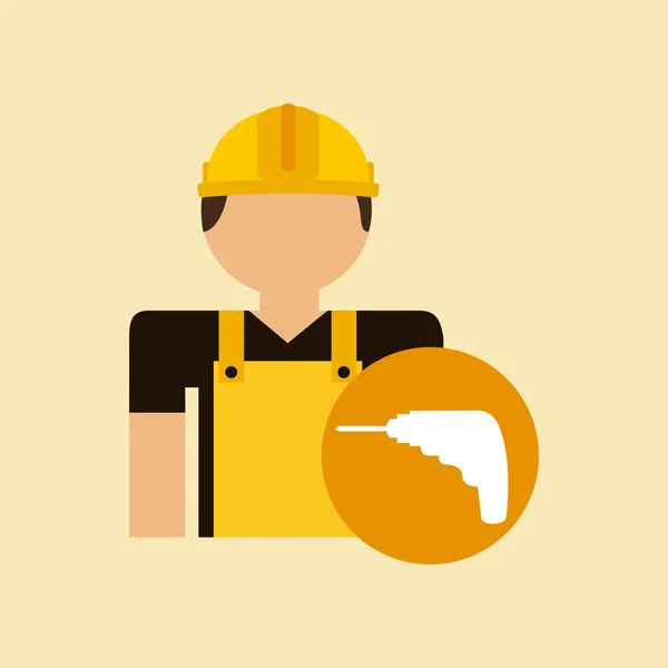 Personagem homem de construção com broca caixa de ferramentas —  Vetores de Stock