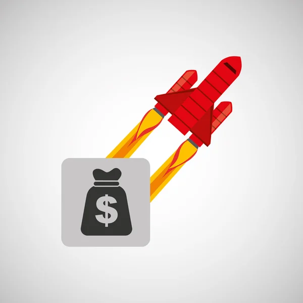 Concepto de cohete rojo bolsa de negocios dinero — Vector de stock