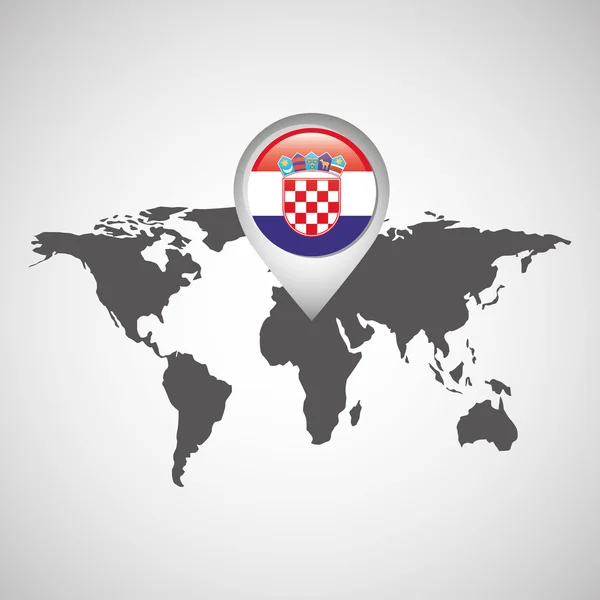 Croatia bandera pin mapa del mundo icono de diseño — Archivo Imágenes Vectoriales