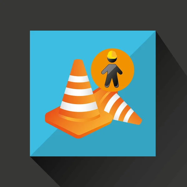 Silhouette man and cone warning icon design — Stock Vector