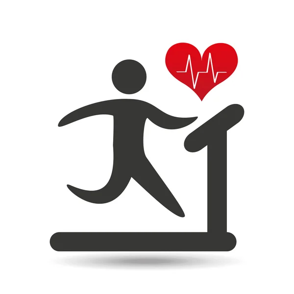 Atleta silhouette cuore battito macchina ambulante — Vettoriale Stock