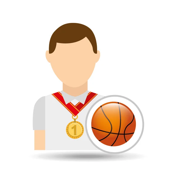 Atlet madalya baskette topu simgesini grafik — Stok Vektör