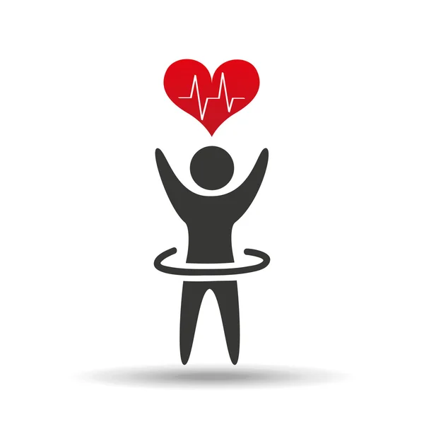 Atleta silhouette cuore battito design grafico — Vettoriale Stock