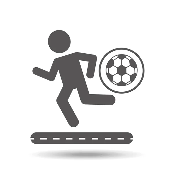 Hombre silueta corriendo con pelota icono de fútbol — Vector de stock