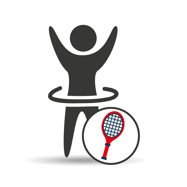 Счастливый человек силуэт ракетка теннис значок спорта плоская — стоковый вектор