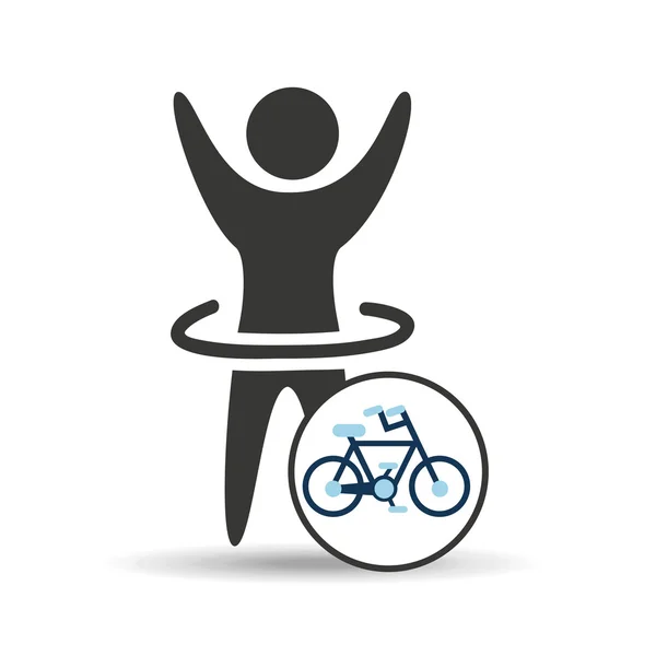 Hombre mano arriba silueta con el diseño del icono de la bicicleta — Vector de stock