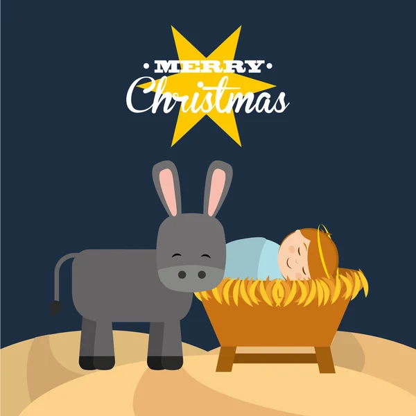 Happy merry christmas manger character — Stock Vector