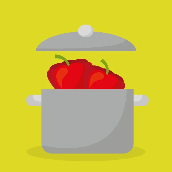 Olla de cocina con alimentos vegetales — Vector de stock