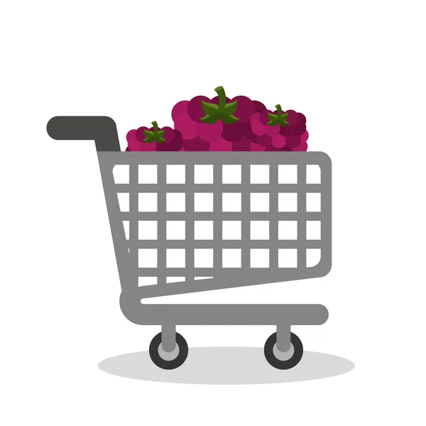 Carrito de compras con comida vegetariana — Vector de stock