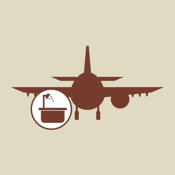 Travel concept. camera en koffer. silhouet Blauw vliegtuig. Desi — Stockvector