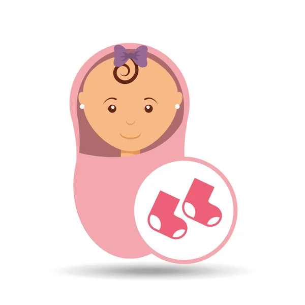 Милая новорожденная девочка на розовом одеяле и носках — стоковый вектор