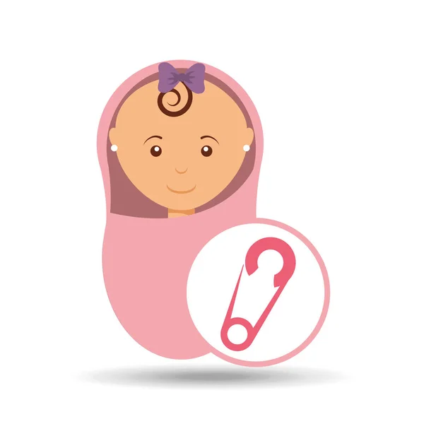Милая новорожденная девочка на розовом одеяле и булавке — стоковый вектор