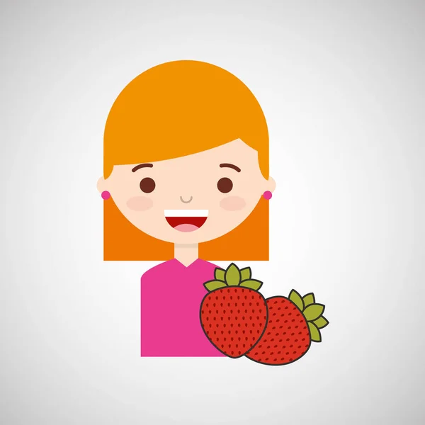 Mignon fille dessin animé fraise santé graphique — Image vectorielle