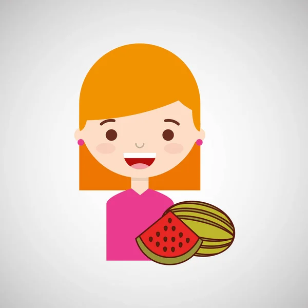 Cute girl cartoon watermelon health graphic — Stock Vector