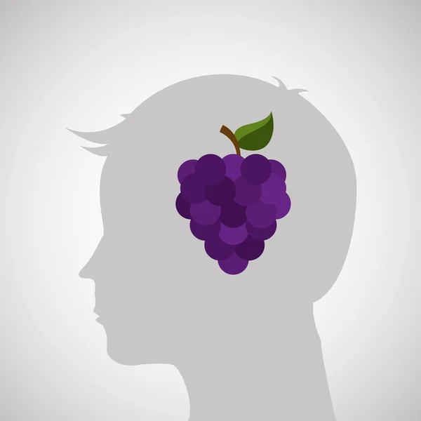 Kepala siluet dengan ikon grafik anggur yang lezat - Stok Vektor