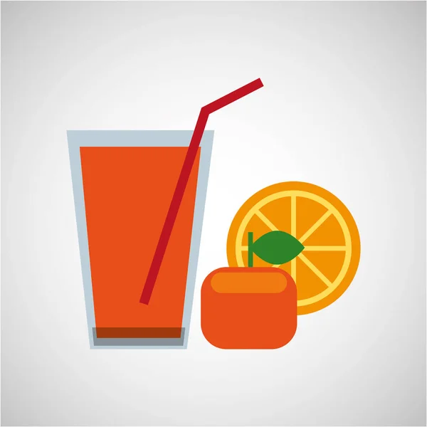 Färsk juice apelsin och kopp glas halm design — Stock vektor