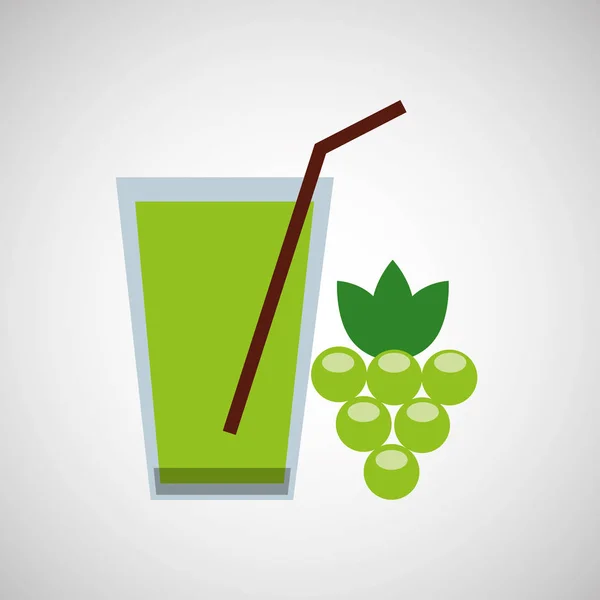 Jus frais raisins verts et coupe verre paille design — Image vectorielle