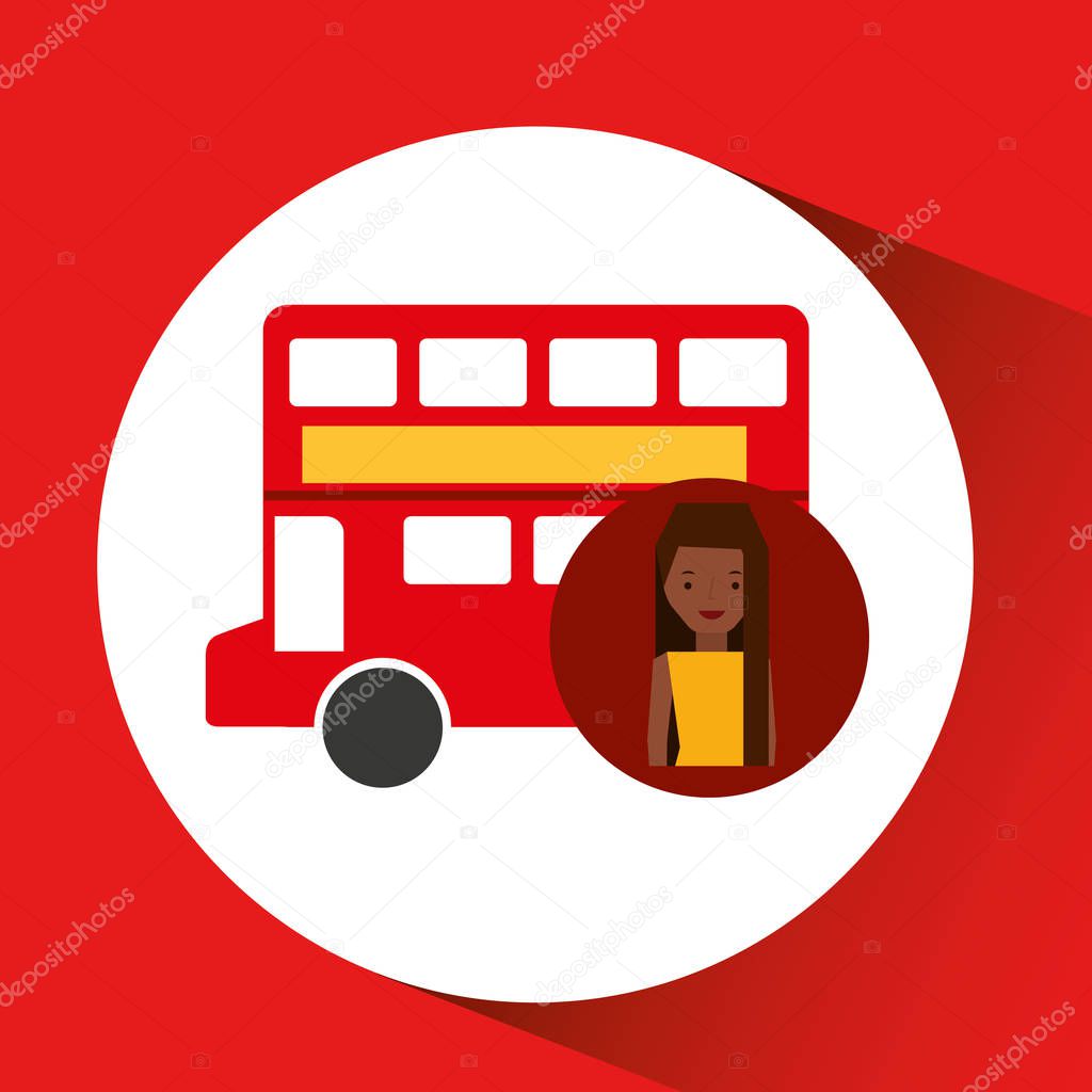 woman cartoon traveler london. red bus icon. design graphic