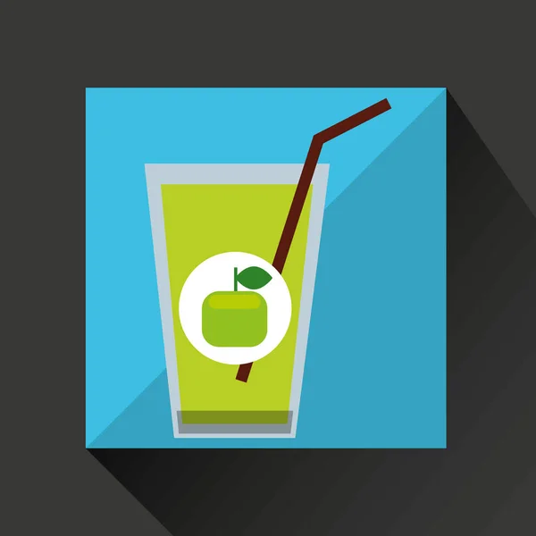 Свежий сок зеленый яблоко и стакан соломы дизайн — стоковый вектор
