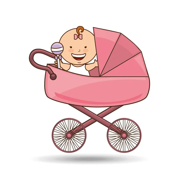 귀여운 신생아 핑크 유모차 디자인 — 스톡 벡터