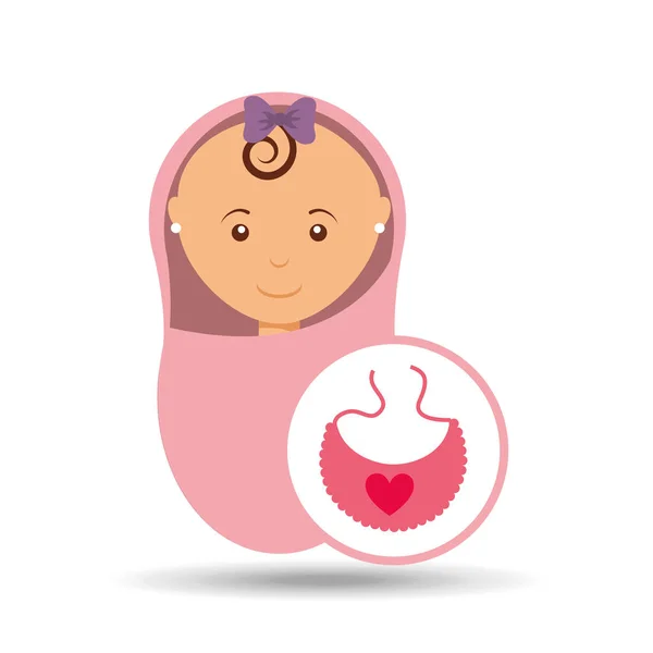Carino neonato ragazza su rosa coperta e bavaglino — Vettoriale Stock