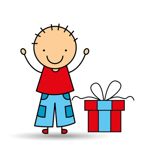 Kreslený chlapec radost dárek — Stockový vektor
