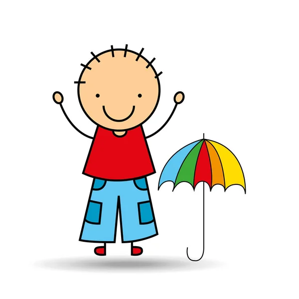 Kreslený chlapec šťastné barvy deštník — Stockový vektor