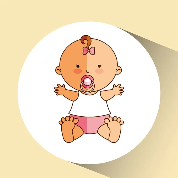 Feliz bebé chica chupete icono gráfico — Vector de stock