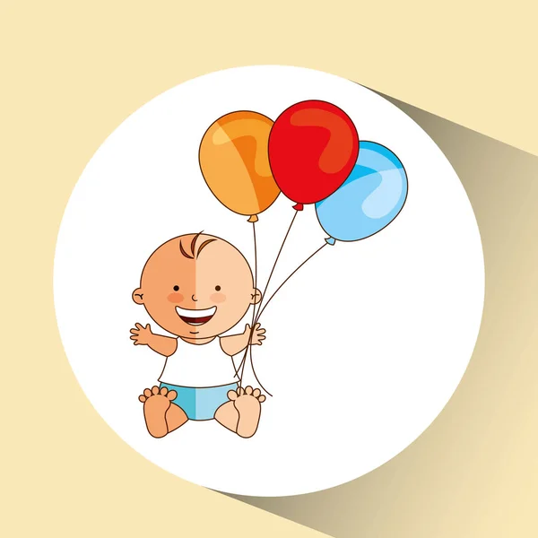 Alegre bebé regalo y globos de diseño — Vector de stock