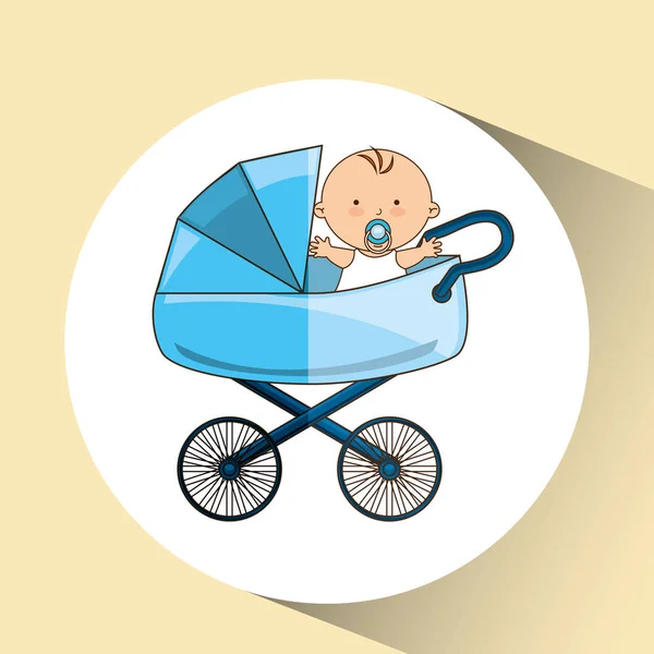 Bebê bonito no projeto azul do carrinho — Vetor de Stock