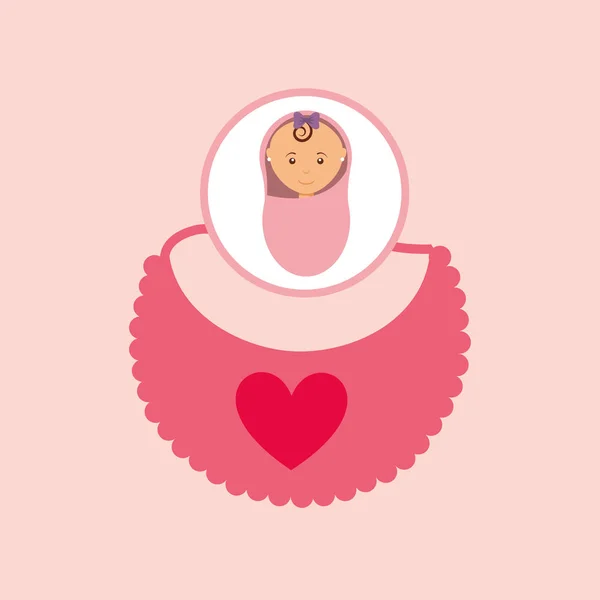 Schattig pasgeboren meisje roze deken en slabbetje — Stockvector