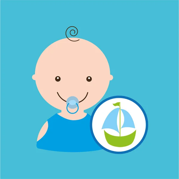 Cartoon zeilboot toy baby pictogram ontwerp — Stockvector